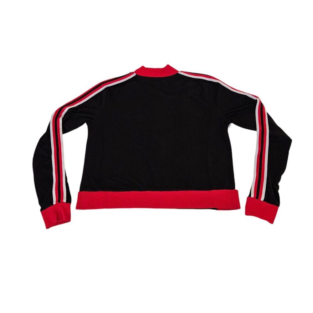 Hot Kiss Size M Black Red White Long Sleeve Crop Top 1/4 Circle Front Zipper Y2K - Picture 2 of 9